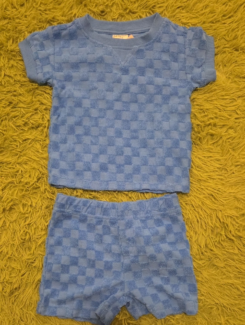 First Impressions Light Blue Check Terry Pajama‎ Set - Short Sleeve Top & Shorts